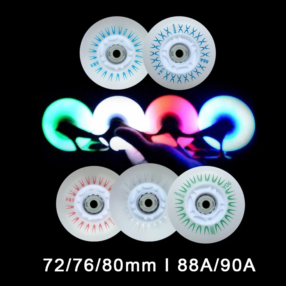 

80mm 76mm 72mm 88A 90A LED Flashing Wheels with Magnetic core for Inline Skates for Slalom Slide Free Skating for Adult Kid LZ50