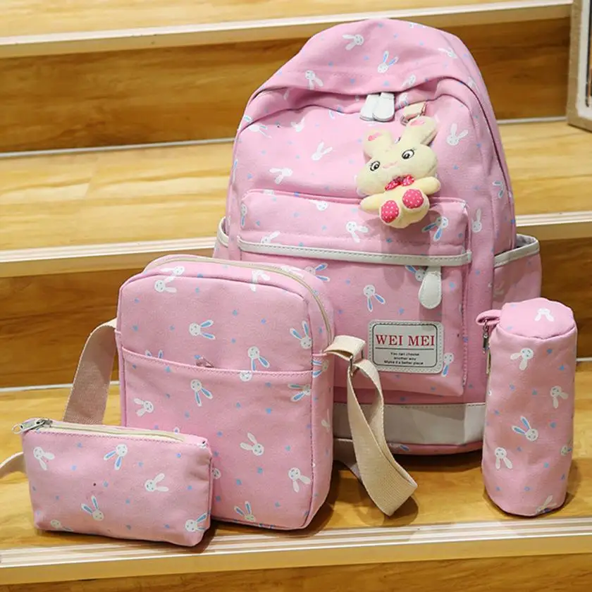 MOLAVE рюкзак высокое качество холст 4 комплекта для женщин девушка кролик животные Путешествия плеча школьная сумка рюкзак ноутбук JAN4 - Цвет: Pink