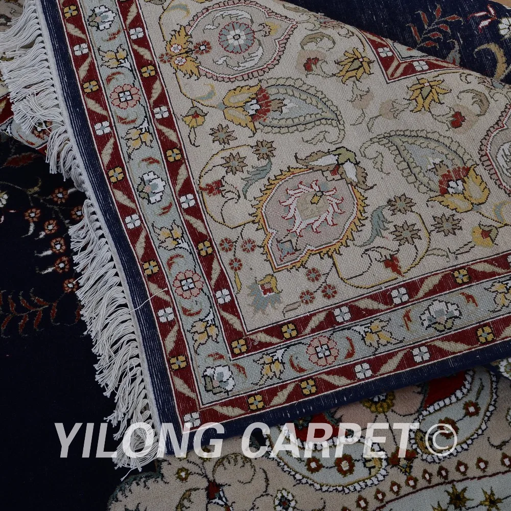 Yilong 11'x15' Oriental Шерсть ковер черный и бежевый изысканный Шерсть Шелк персидский толстый ковер (1513)