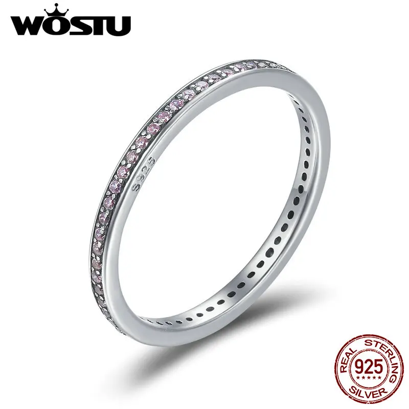 WOSTU 925 пробы Серебряное штабелируемое кольцо классическое круглое ослепительное CZ геометрическое кольцо на палец для женщин обручальное ювелирное изделие - Цвет основного камня: CQR228