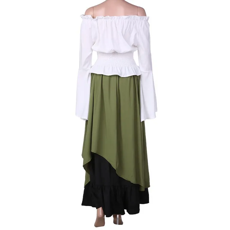 Coldker женский средневековый костюм Ренессанса с открытыми плечами укороченный Топ Юбка Асимметричный комплект для дам размера плюс s-xxl