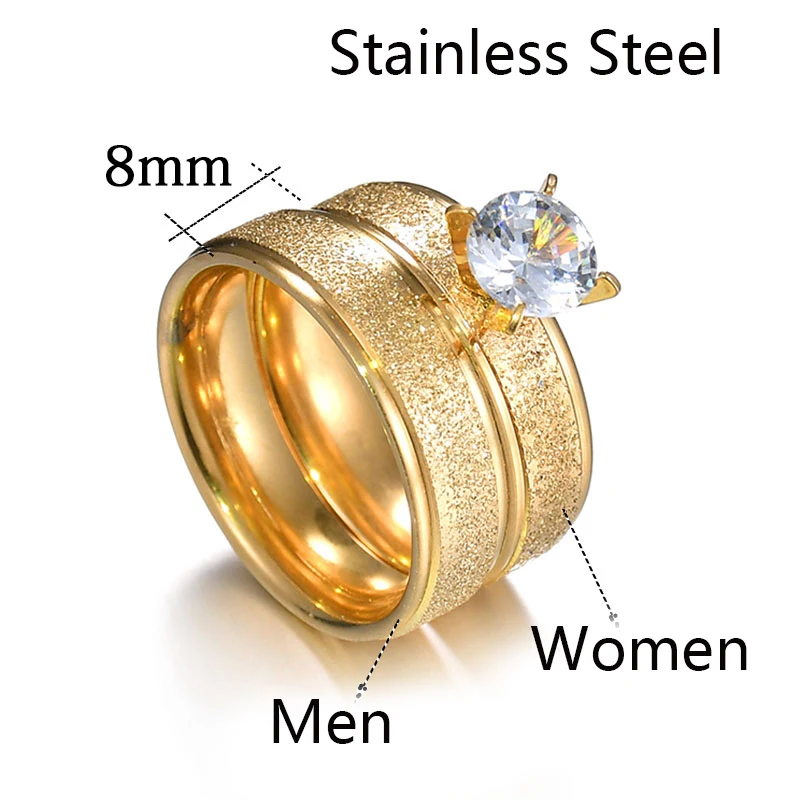 Auxauxme Bling White Stones Engagement Rings for Couples Golden Titanium Steel Romantic Wedding Ring Women Men Jewelry wedding rings finger rings engagement rings couple rings stone rings titanium steel rings