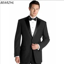 Деловые костюмы мужские платья костюмы для одежда жениха Черный смокинг slim fit
