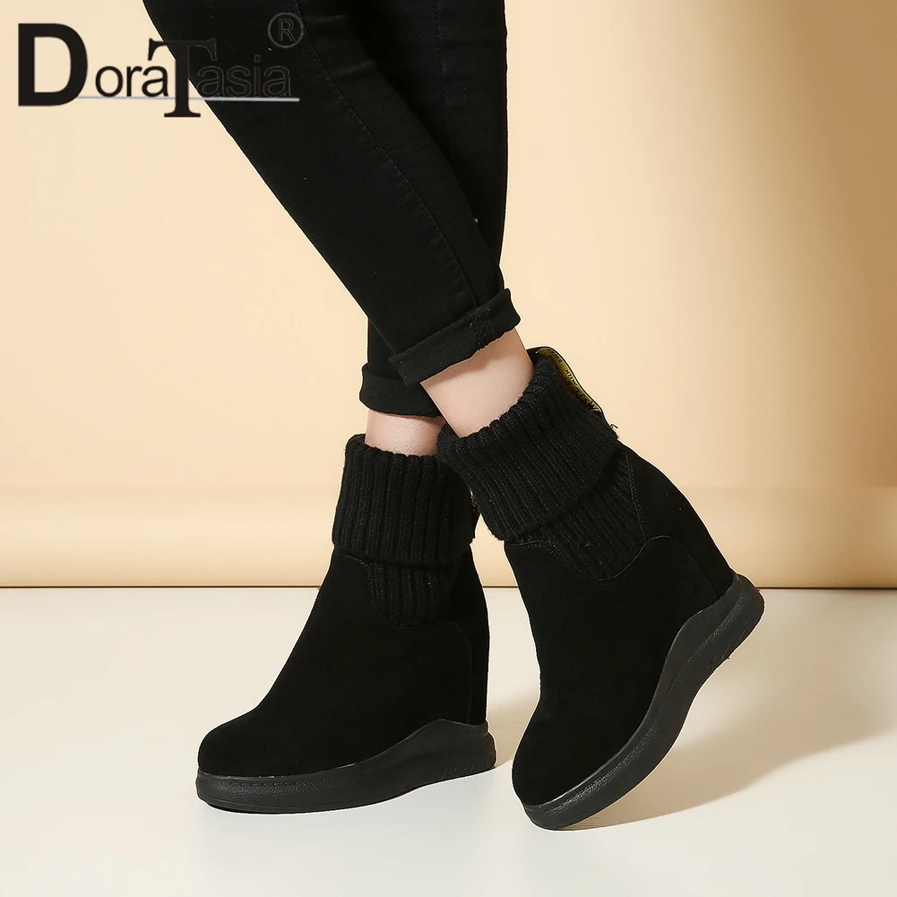DoraTasia Botines juveniles de ante de vaca Natural para mujer, zapatos con  plataforma de felpa corta, aumento de altura 32 40, Otoño e Invierno|Botas  hasta el tobillo| - AliExpress