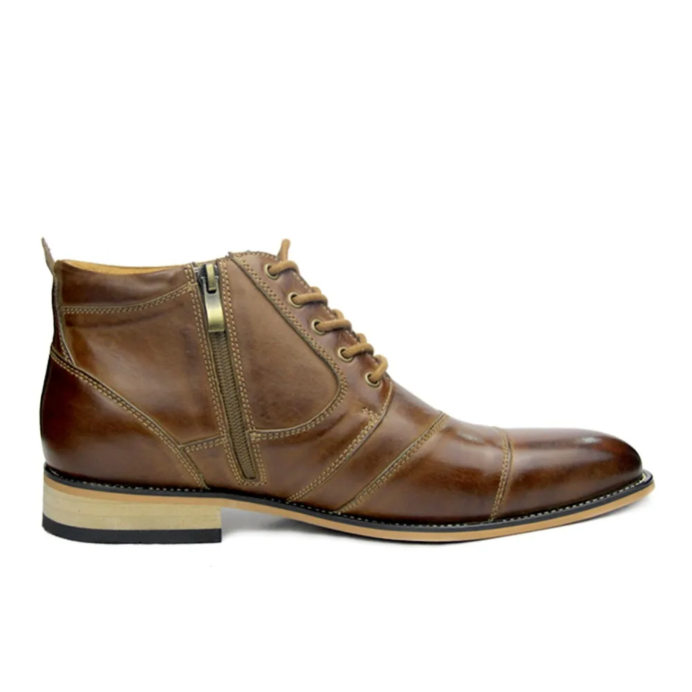 Dedo Tobillo Botas Corto Occidental Diseño Los Cuero Vestido Hombre Del Marrón brown Black Genuino Básicas Encaje Otto Hombres Zapatos Moda Pie Redondo De Vaca TAF8qzw
