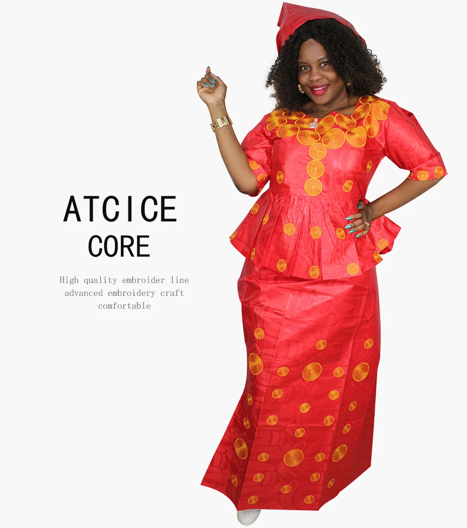 african wear for women African Dress For Lady Fashion Design Computer Embroidery Design Top With Rapper Scraf DP193# african wear for women