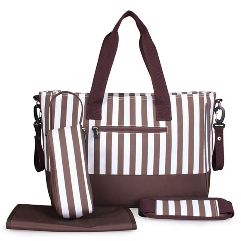 403015cm 4pcs Baby Diaper Bag Brand Striped Women Maternity Tote Bag Baby Stroller Bag For Mom Mother Organizer Nappy Bag (2)