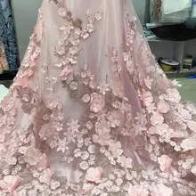 1 ярд 3D цветы бисером birdal кружевной ткани, свадебные фотографии фон, высокой моды мягкая сетка Опора ткань