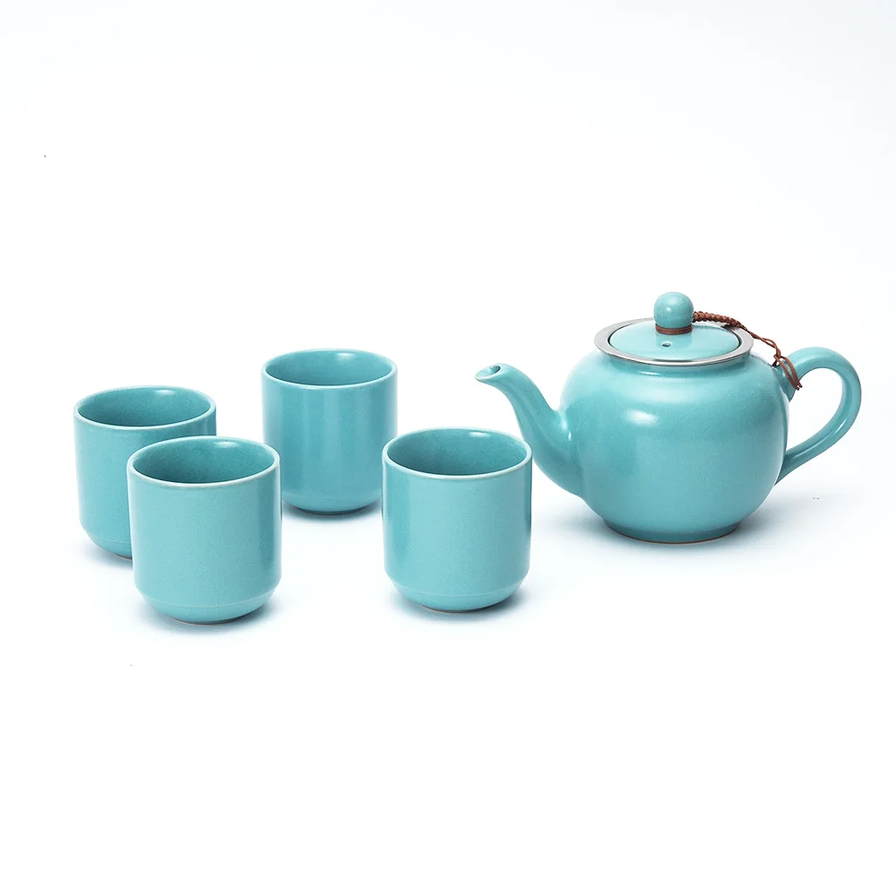 Newchinaroad blue ceramic tea pot with tea strainer, english afternoon
