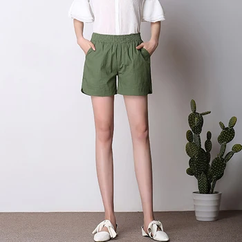 

Simpliser Women Summer Shorts Ladies Linen Cool Short Pants Candy Color Elastic Waist Cotton Linen Shorts casual loose hot short