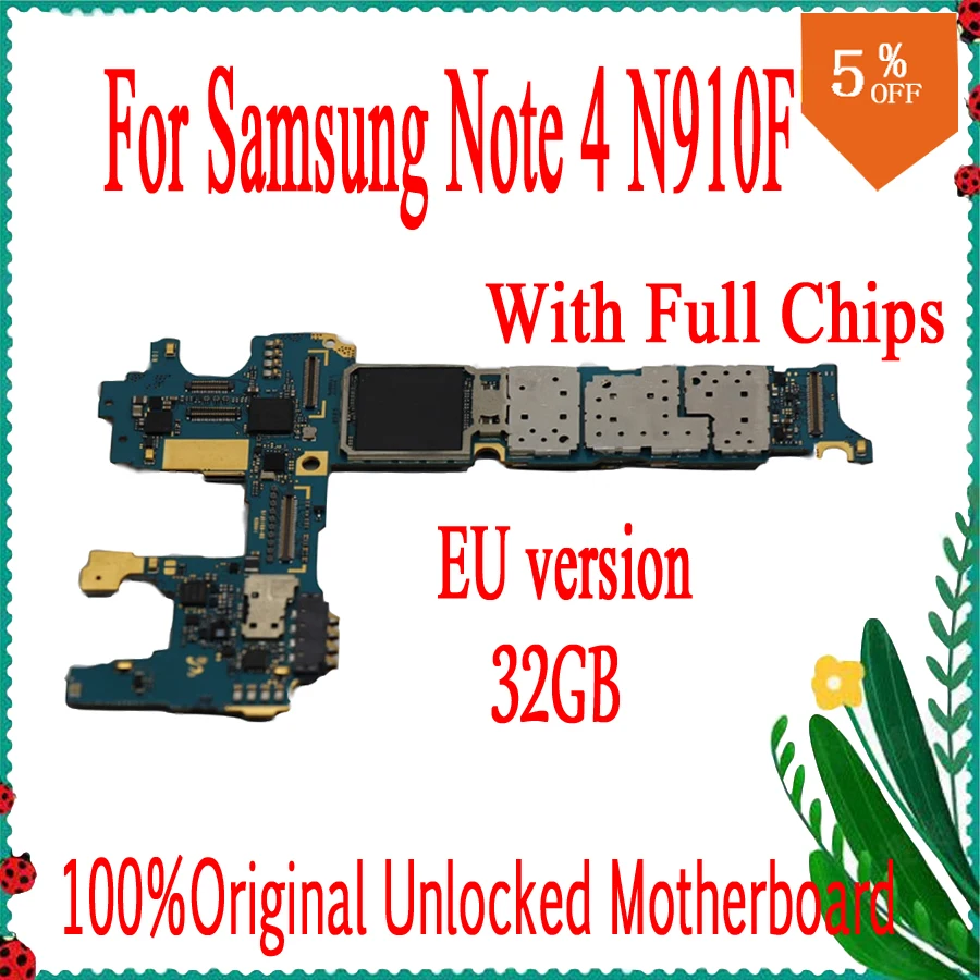 Заводская разблокированная материнская плата для Samsung Galaxy Note 4 N910F 32 ГБ