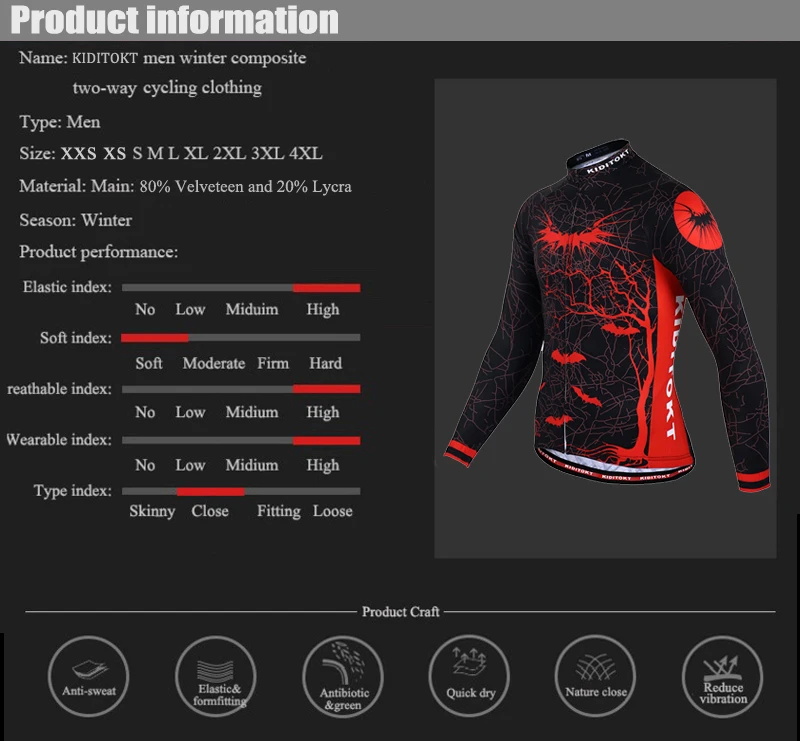 KIDITOKT с длинными рукавами Зимняя Теплая Флисовая велосипедная одежда, сохраняющая тепло мотобайк, велосипед, велотренажер одежда из Джерси для гонок велосипедная одежда