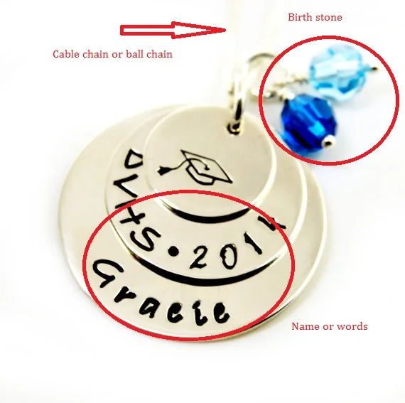 personalized memorial necklace name or words high school college words for a college graduate