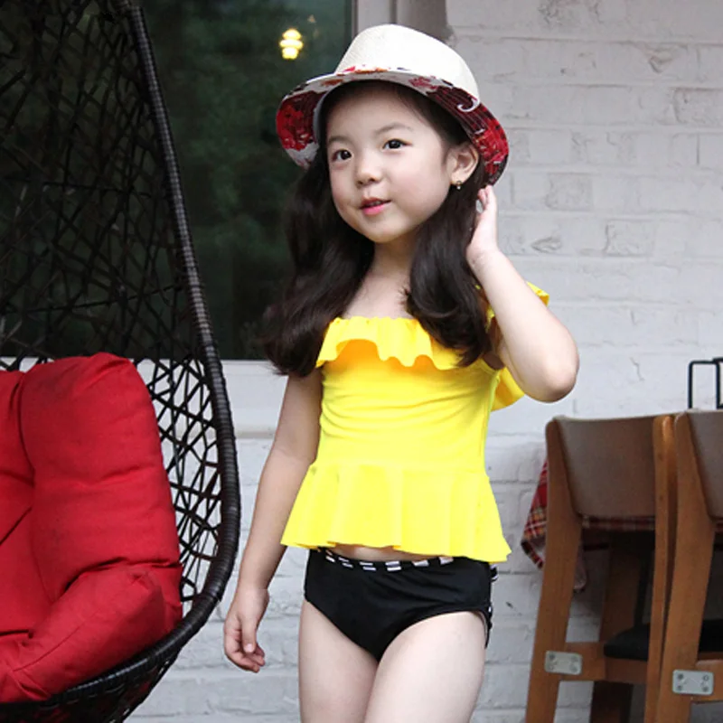 

Girls Two Pieces Swimsuit Swimwear Children Cute Striped Swimwear Kids solid Hot sale summer swimsuit Bathing suit Beachwear