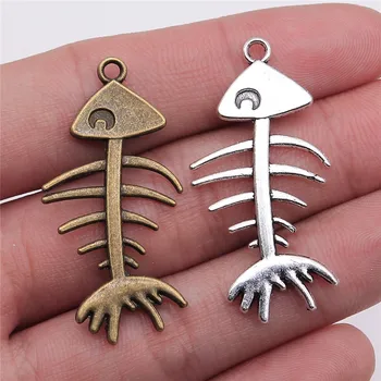 

WYSIWYG 10pcs 42x21mm Pendant Fish Bone Fish Bone Charm Pendants For Jewelry Making Antique Silver Color Bone Fish Pendants