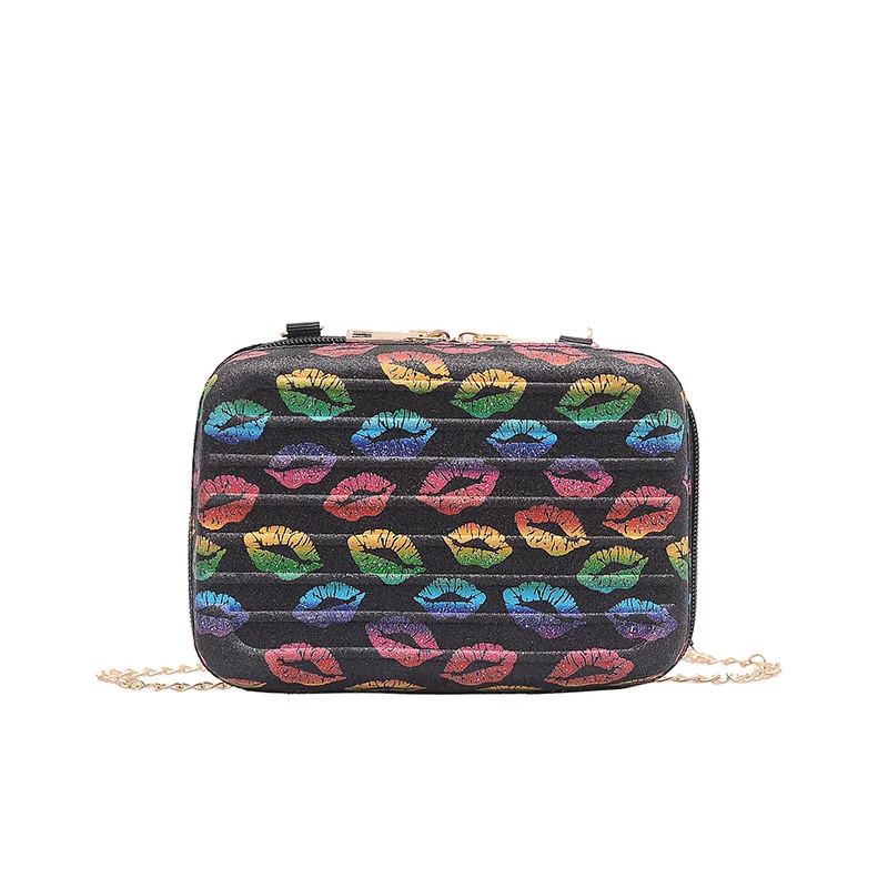 

PU Material One Shoulder Messenger Bag Fashion Wild Lips Printed Box Anime Cartoon Stereotypes 2019 New Summer Ladies Bag