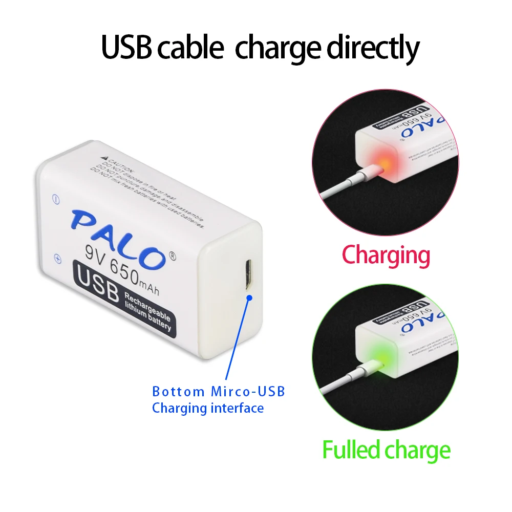 

PALO 6F22 lithium Rechargeable battery 650mAh li-ion 9 v for Multimeter Microphone Toy Remote Control KTV use