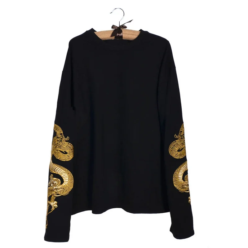  Lychee Harajuku Punk Gothic Women Sweatshirt Dragon Embroidery Casaual Loose Long Sleeve Pullover T