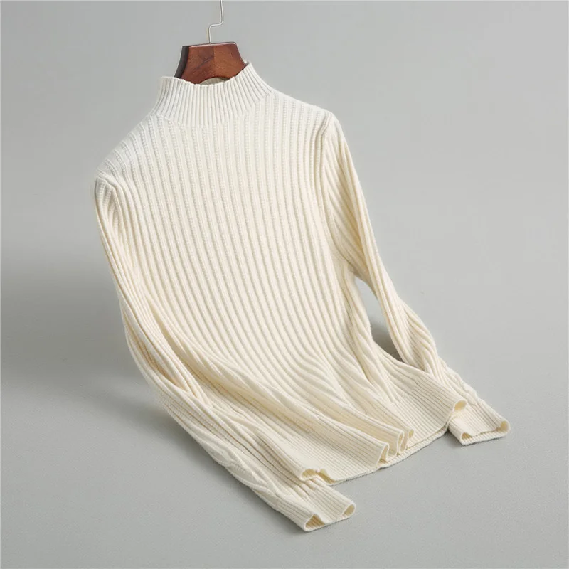 

Women solid color high-necked long-sleeved sweater casual sweater Slim