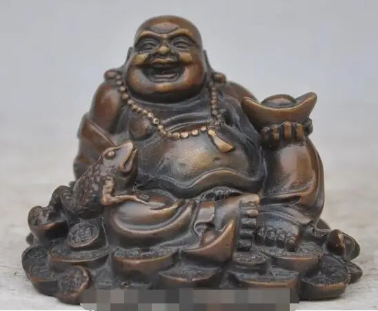 

S01579 Chinese buddhism bronze wealth yuanbao Golden Toad happy Maitreya Buddha statue (A0321)