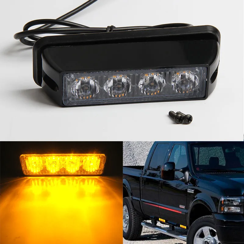 High Power 4 LED Car Emergency Beacon Warning Light Bar 12V/24V led