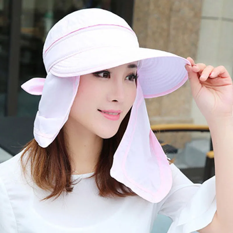 Summer Sun Hats for Women anti UV with foldabe scarf hat little flower