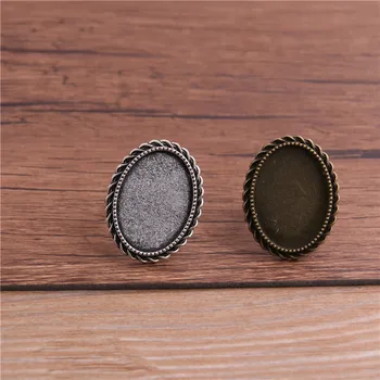 

4pcs Fit 18x25mm Glass Cabochons Antique Bronze/Silver color Plated Oval Adjustable Ring Settings Blank/Base P6483