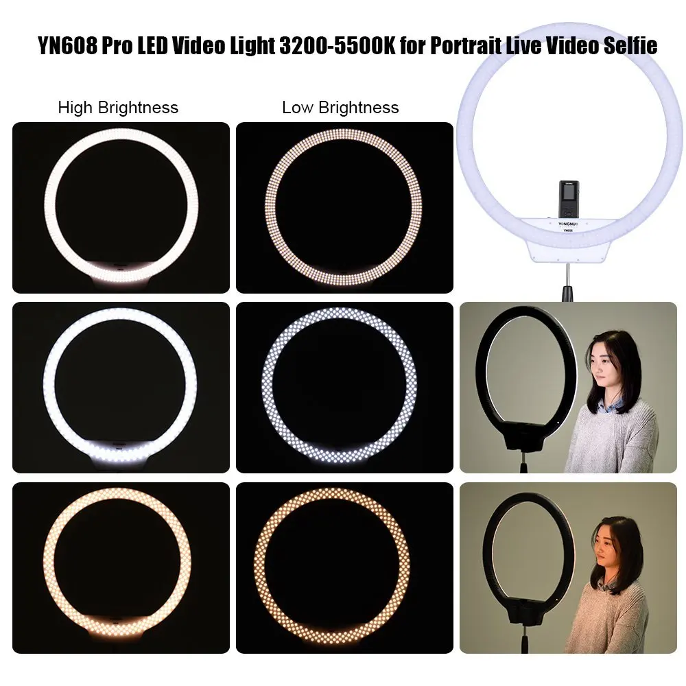 YongNuo YN608 кольцевой светодиодный светильник 3200 K-5500 K двухцветная температура и 5500K беспроводной дистанционный светодиодный светильник