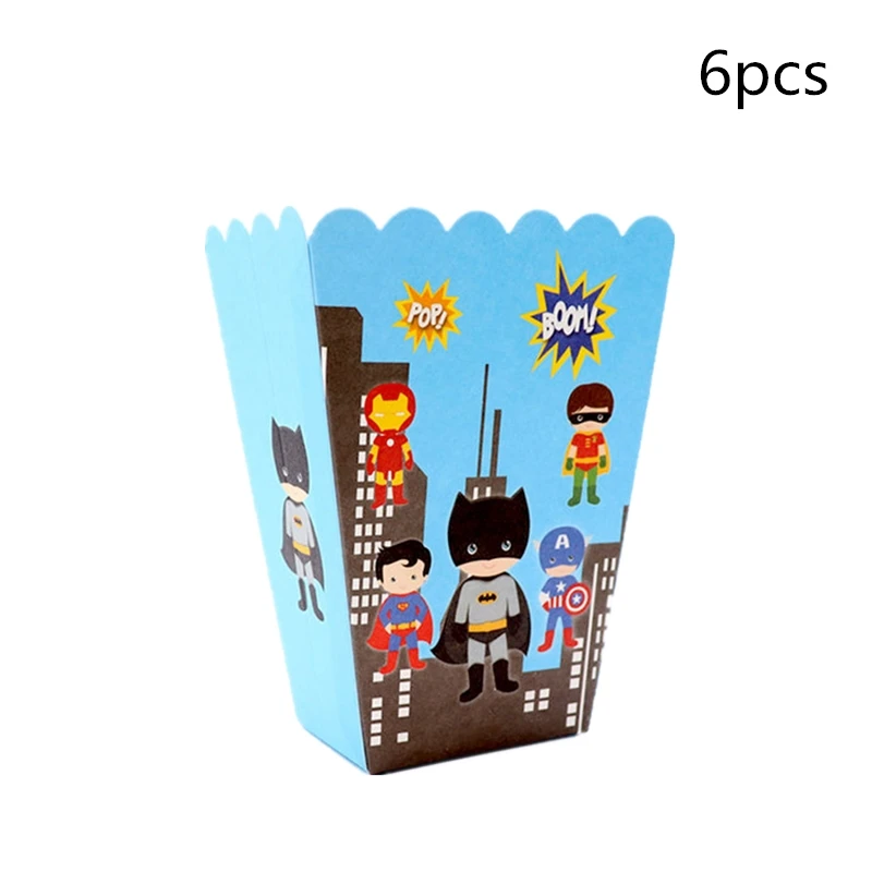 

6pc/lot Cartoon Superhero Avengers Superman Candy Box Kids Birthday Party Supplies Popcorn Box Case Baby Shower Favor Accessory