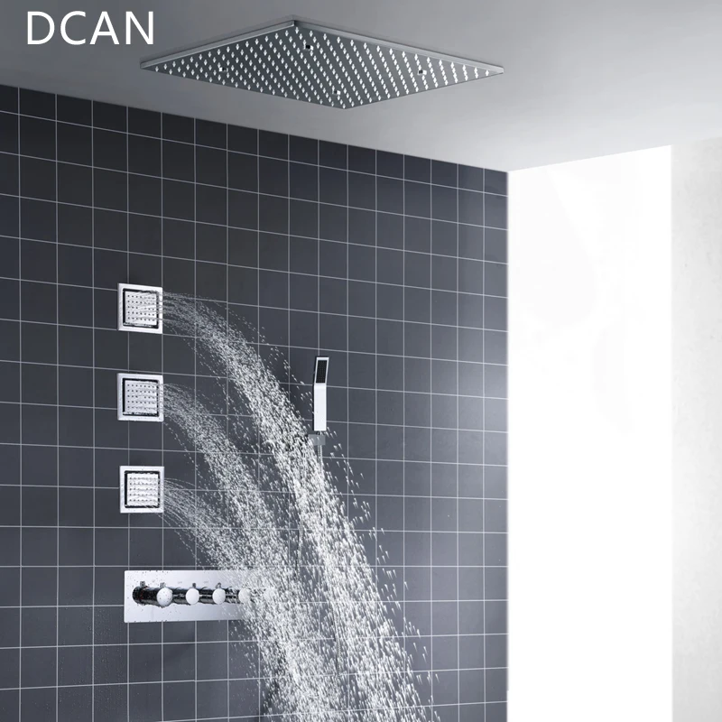  Big 20 Inch Overhead Ceiling LED Rain Spa Shower Head Set Bathroom 5 Function Temperature Controlle - 32839844130