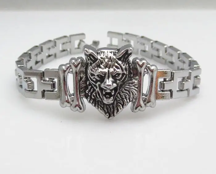 

Free Shipping Box-with-tongue Alloy fashion man anti-fatigue Wolf Bracelet Wholesale Silver New Jewelry