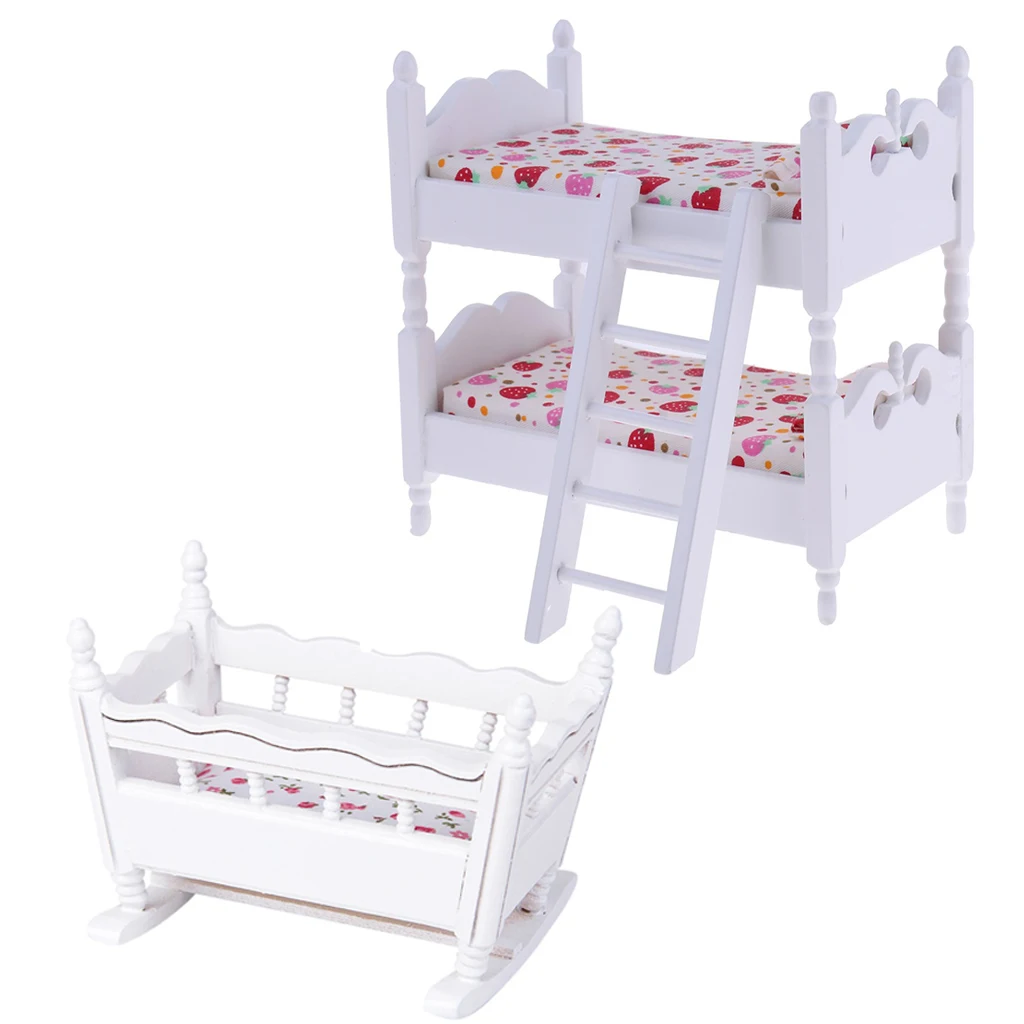 1/12 Dolls House Miniature Furniture Children Bunk Bed Baby Cradle Set Bedroom Accessories Suitable for 1:12 miniature dollhouse