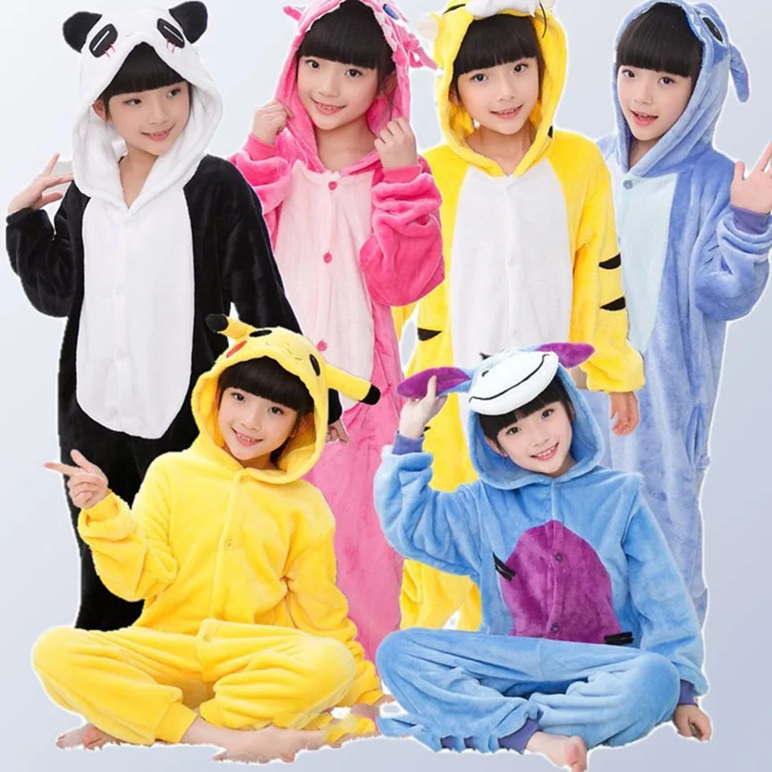 

Flannel winter christmas pajamas unicorn for 4 6 8 10 12 years girls cartoon animals Hooded sleepwear onesie Boy pyjamas kids