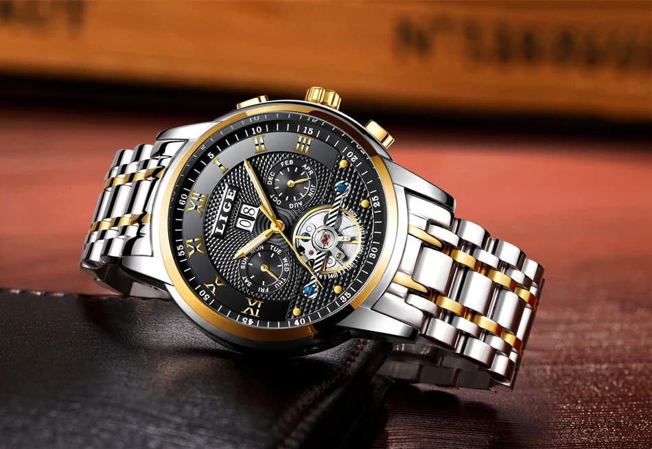 LIGE мужские наручные часы со скелетом полностью стальные турбийон автоматические механические часы мужские часы модные спортивные часы Relogio