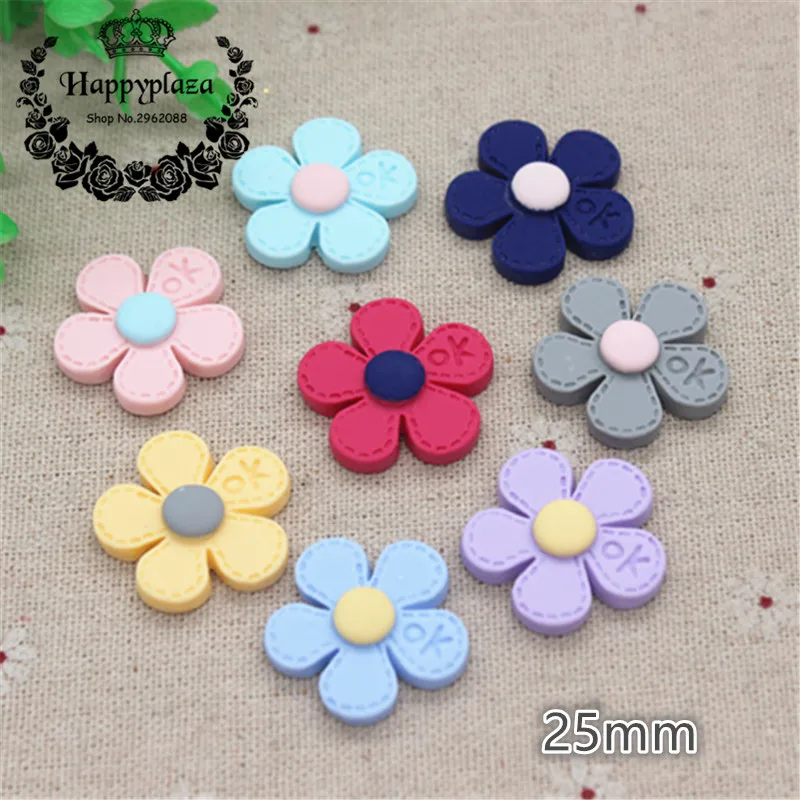 

10pcs 25mm Mix Colors Resin Ok Five-petal Flower FlatBack Cabochon DIY Jewelry/Phone Craft Decoration
