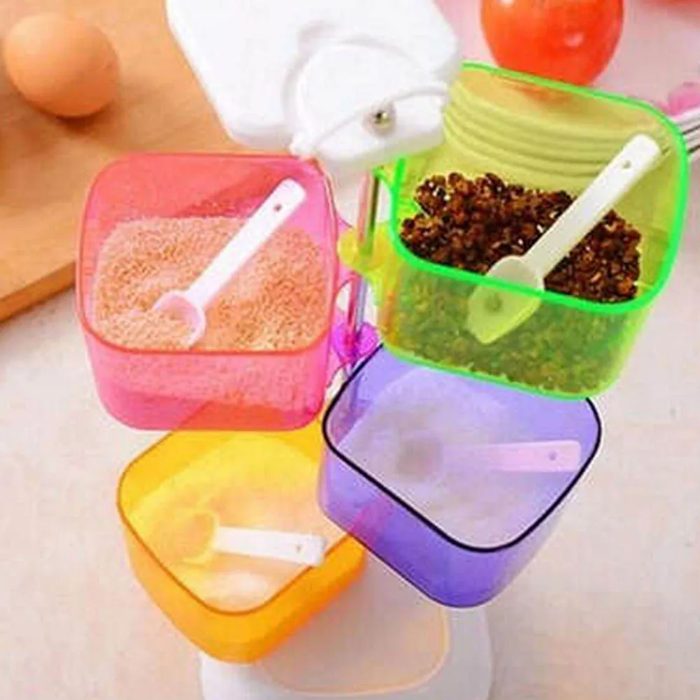 Colorful Four Layers Rotate Seasoning Box Spice Jar Kitchen Spice