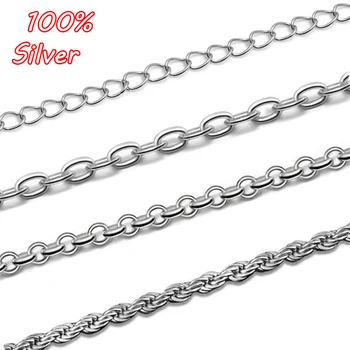 1Meter/lot 100% Authentic S925 Sterling Silver Chain Necklace Fashion Accessories Fit Men Women Pendant Jewelry Make Wholesale silverhoo aurora pendant necklace halo crystal gem s925 sterling silver fashion necklace women s elegant engagement