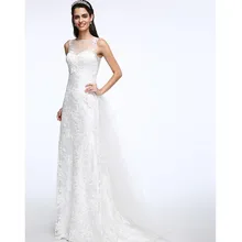 

LAN TING BRIDE A-Line Wedding Dress O-neck Sleeveless Court Train Lace Tulle Bridal Gown with Appliques Button robe de mariage