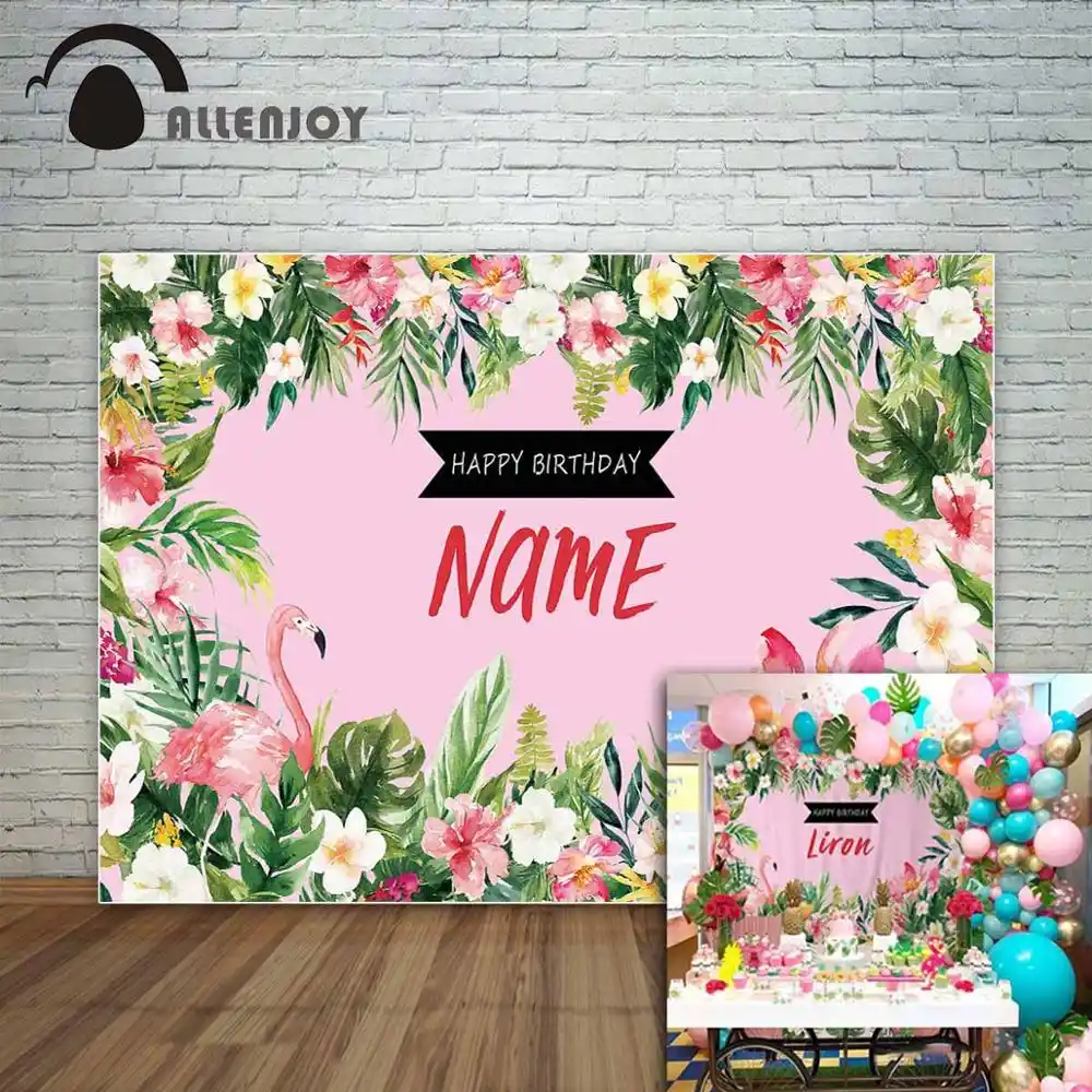 Photo Backdrops Summer Flamingo Party Happy Birthday Custom Banner