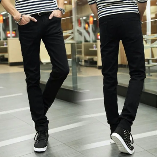 

HOT 2017 Fashion Men Straight Teenagers Sweatpants Men's Trousers Black Denim Pants male student Skinny Hip Hop trousers 28-34