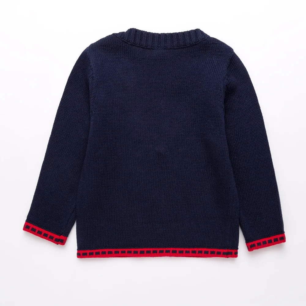 Осень-зима милый свитер для маленьких девочек темно-синий вязаный свитер из чистого хлопка с рисунком клубники красивый и красивый