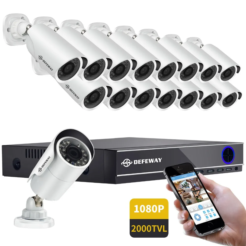 DEFEWAY 16CH 1080P AHD DVR Kit 16 x1080P 2000TVL Night Vision Weatherproof font b Outdoor b