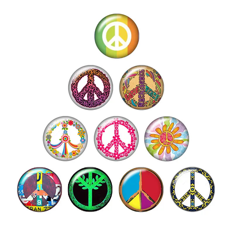 peace sign 10pcs mixed 12mm/16mm/18mm/25mm Round photo glass cabochon demo flat back Making findings | Украшения и аксессуары
