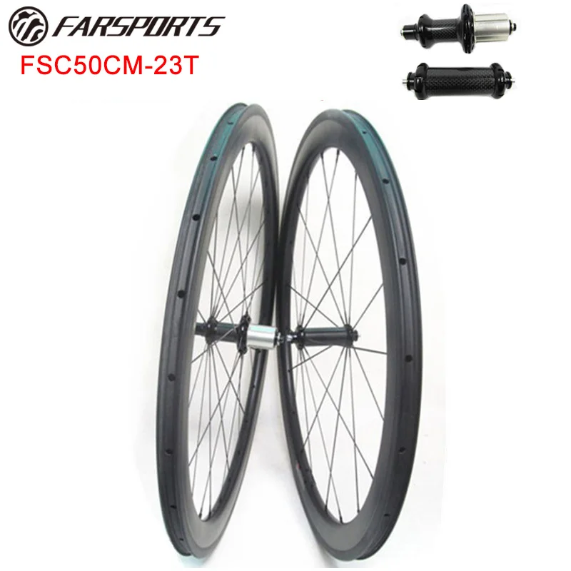 Xiamen Farsports 50mm carbon rim clincher basalt brake surface with Powerway hub, 700C 23mm new