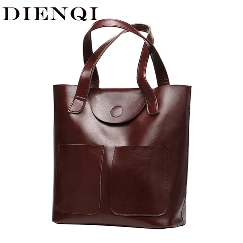 Femininas de Ombro Bolsa das Senhoras Mão para as Mulheres Dienqi Grandes Bolsas Couro Genuíno Grande Moda Escritório Retro 2020
