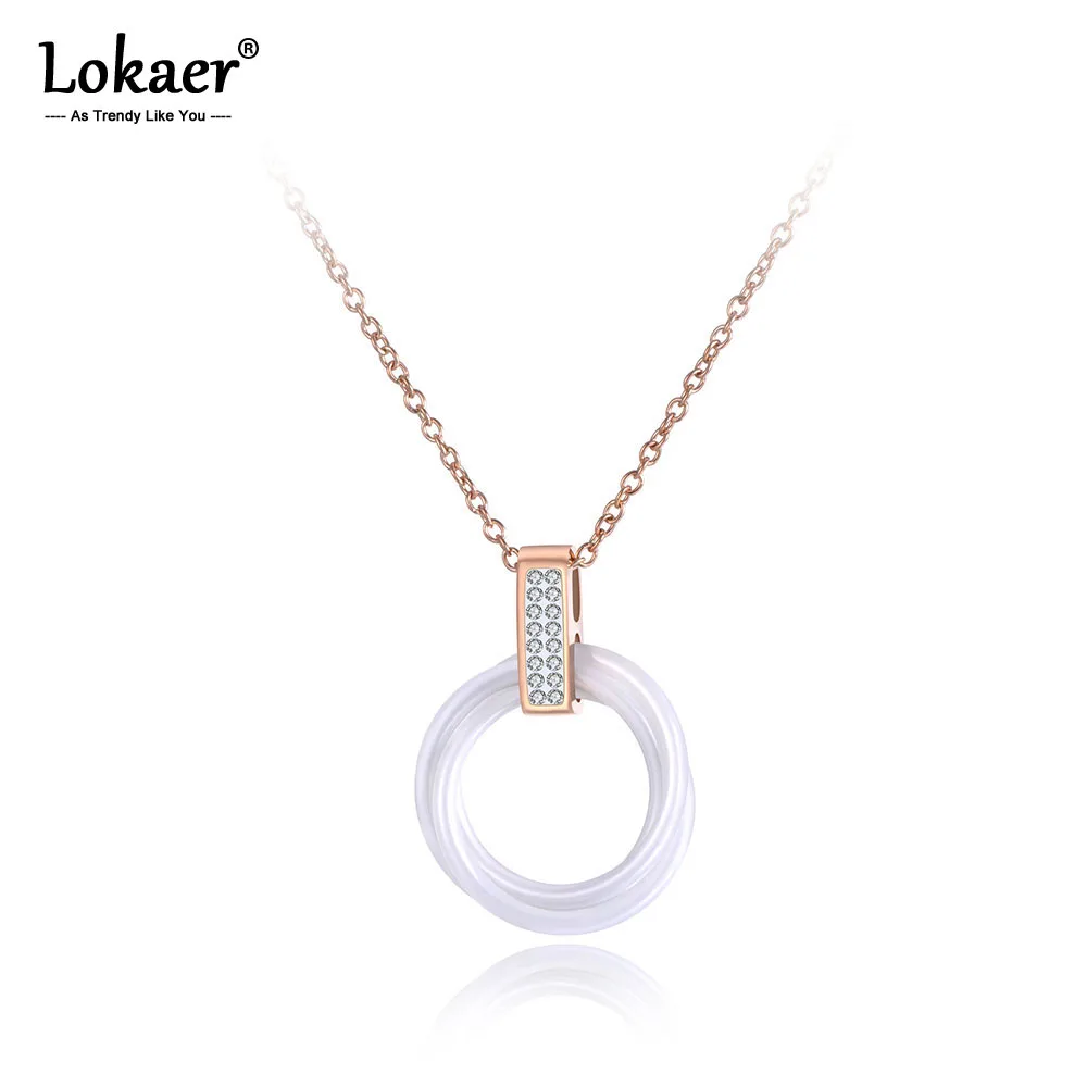 

Lokaer Titanium Stainless Steel Black/White Ceramic Crystal Pendant Necklaces Jewelry Choker Wedding Necklace For Women N19087