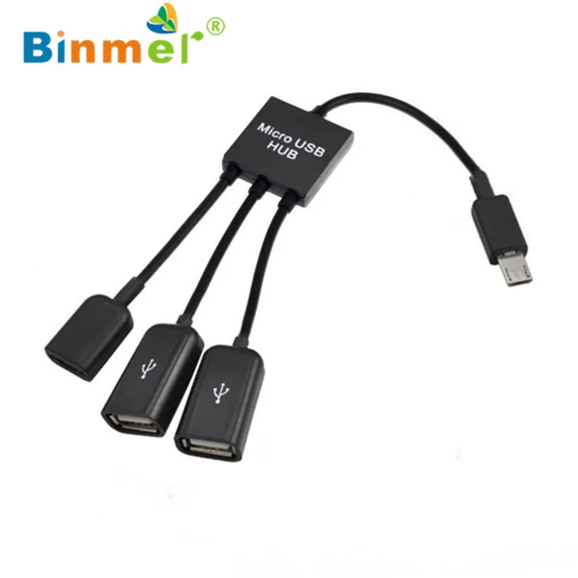 Binmer 2017 Бесплатная доставка 3 в 1 USB OTG кабель адаптер Micro Hub для - Цена: 