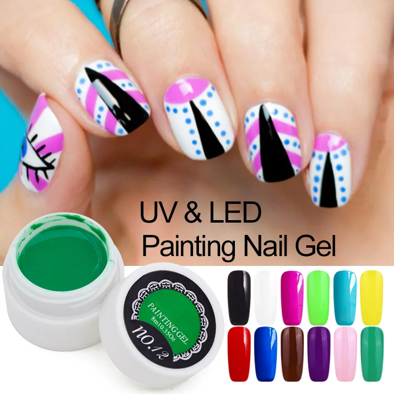 8ml 1Pcs 12 Pure Colors Cover Painting UV Gel Nail Art Tips Soak Off