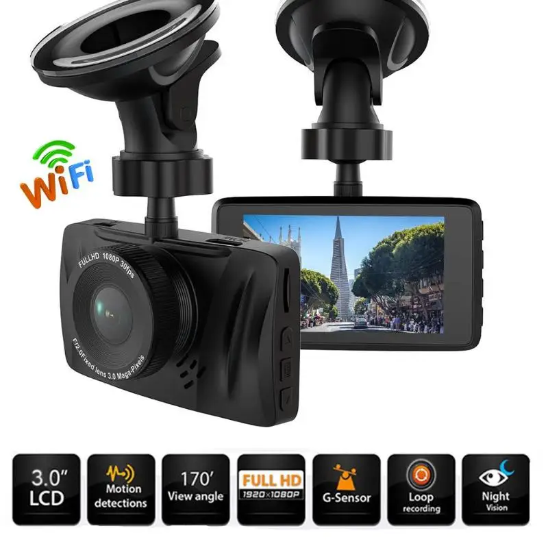 

VODOOL Mini 3.0in TFT LCD Screen 170 Degree Lens WiFi 1080P HD Camera Car DVR Camera WDR Night Vision G-sensor Car Dash Camera