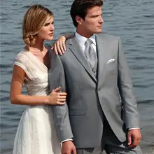 Высокое качество Slim Fit Жених Смокинги-серый жениха Мужские свадебные костюмы для выпускного индивидуальный заказ(куртка+ брюки+ галстук+ жилет